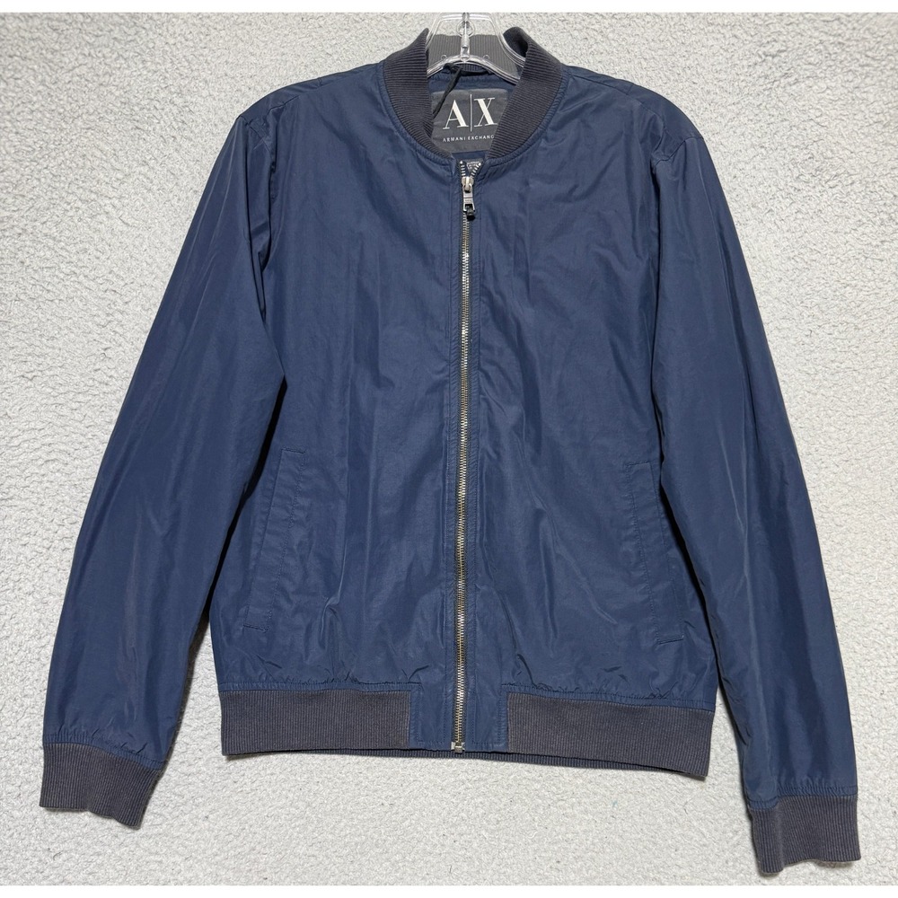 Armani Exchange Full Zip Bomber Jacket Mens Small Navy Blue Pockets Casual